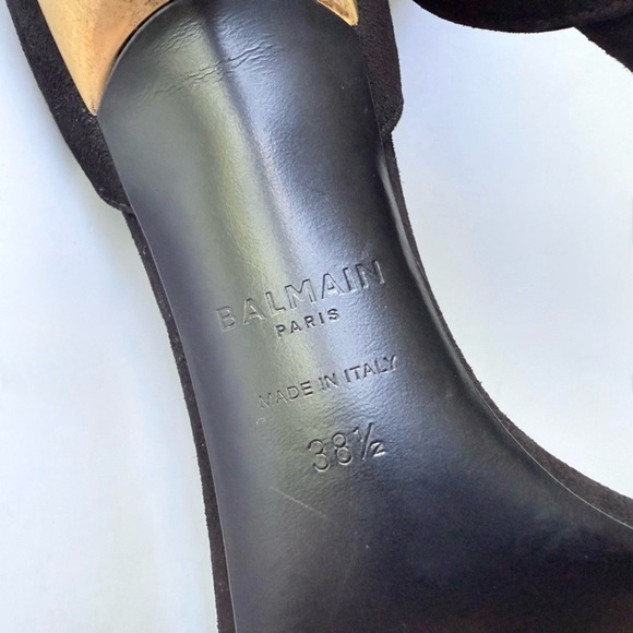 Balmain Uma Chain High Heel Sandals in Black Suede w/ Gold 38.5 - Picture 15 of 16